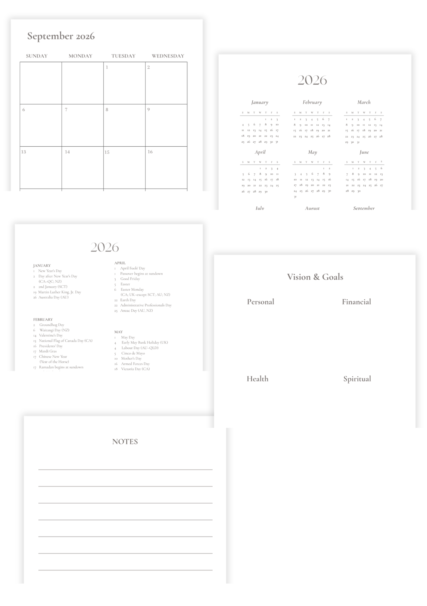 Monthly Planner (Aug 2026-Jan 2028) Template