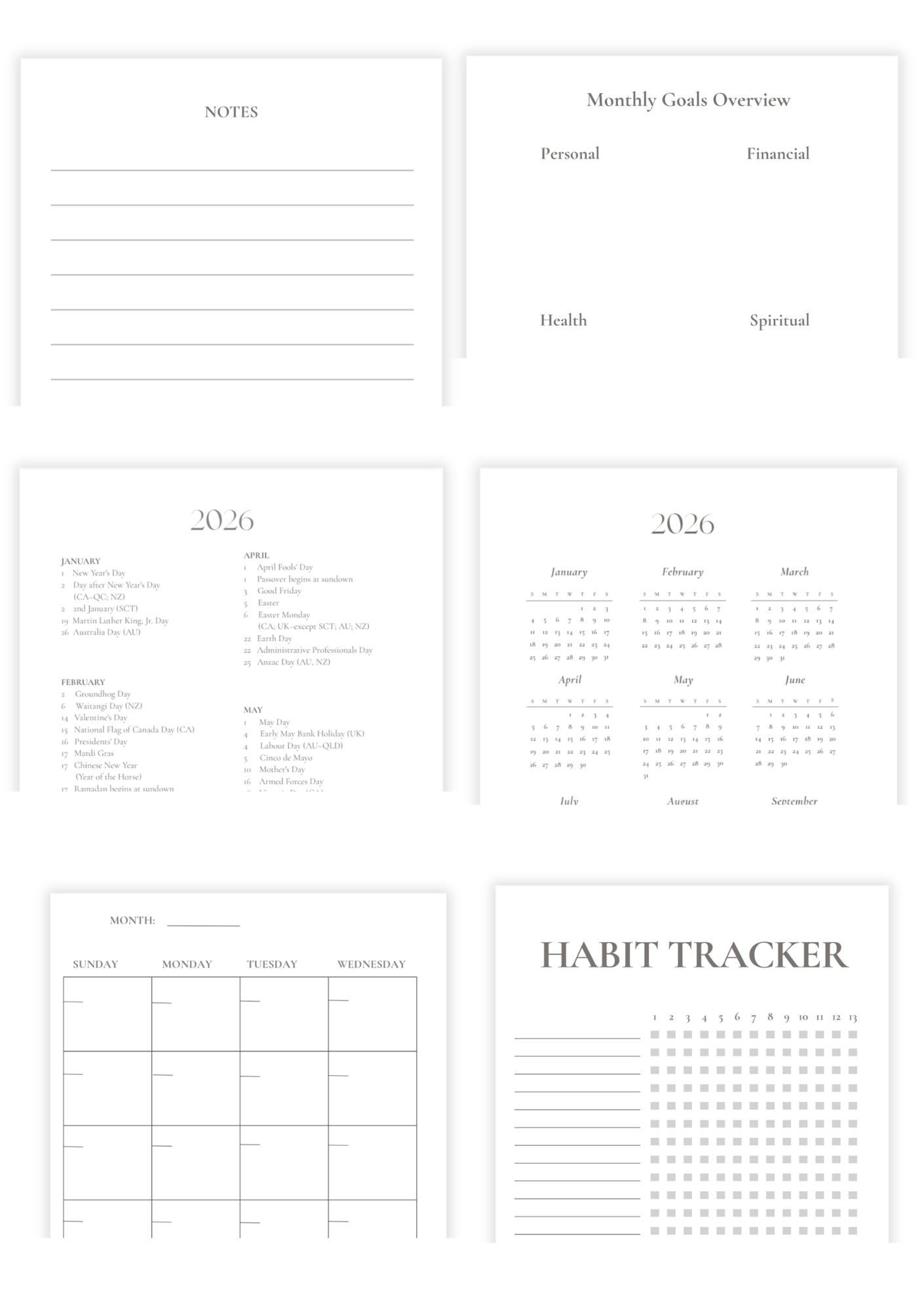 Monthly & Weekly Planner Undated (18 Month) Book Template