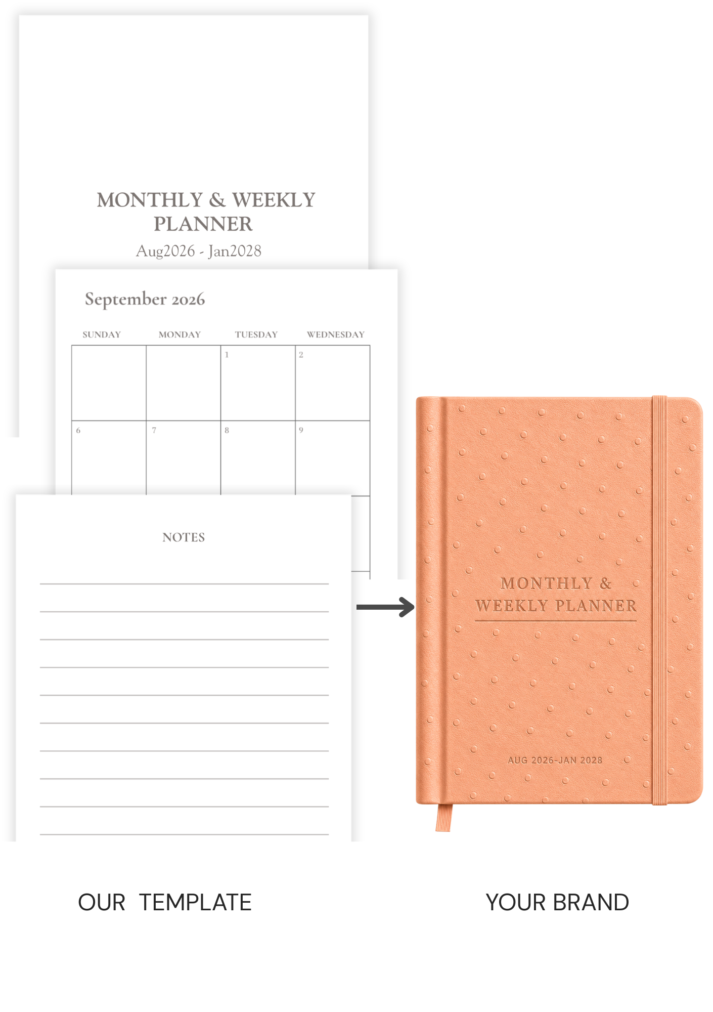 Monthly & Weekly Planner (Aug 2026-Jan 2028) Template