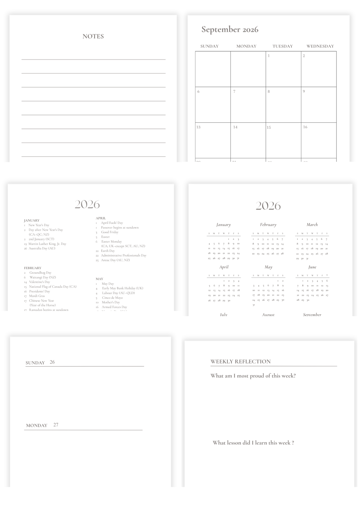 Monthly & Weekly Planner (Aug 2026-Jul 2027) Template