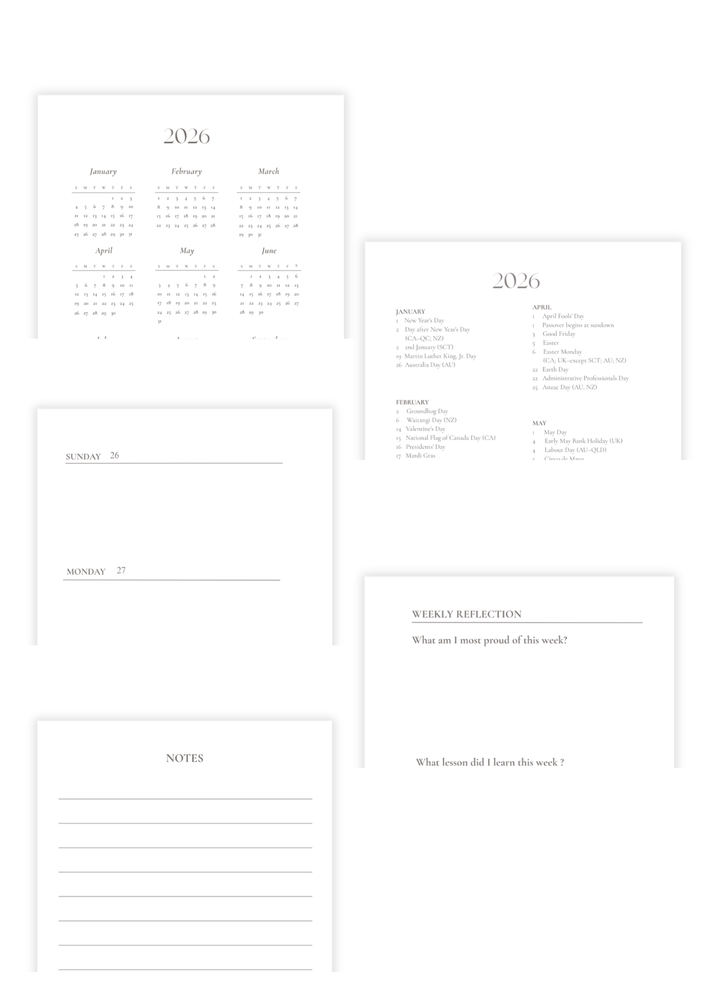 Weekly Planner (August 2026-July 2027) Book Template